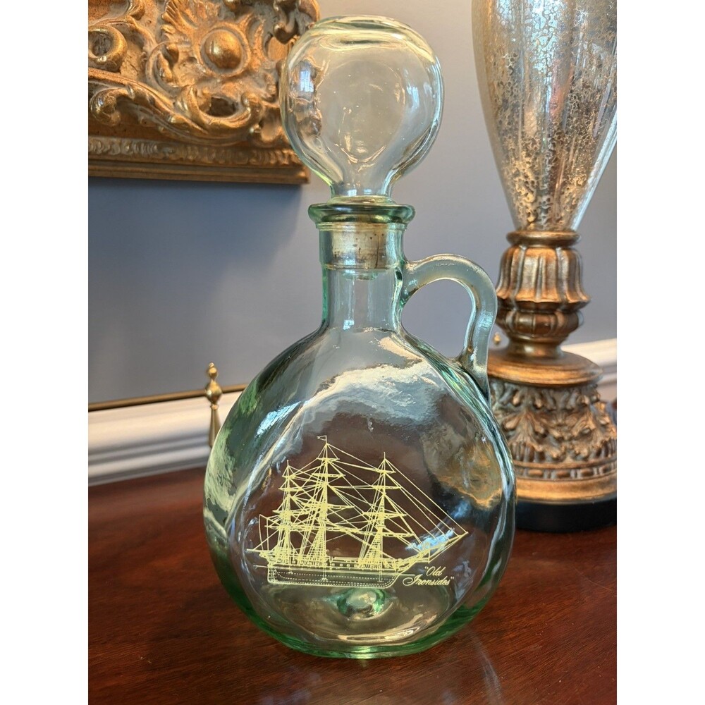 Vintage Old Fitzgerald Flagship 1849 Old Ironsides Green Glass Decanter Bottle